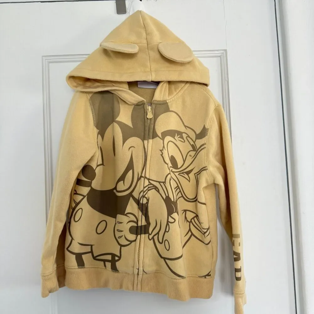 Disney babyGap Full Zip Hoodie Mickey Donald Ears Yellow 100% Cotton Sz 5